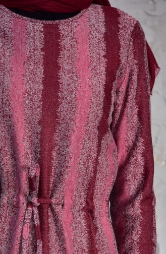 TUBANUR Pleated Waist Patterned Dress 3035-01 Claret Red 3035-01