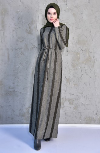 توبانور فستان مُطبع بتصميم مزموم عند الخصر  3035-02 لون اخضر كاكي 3035-02