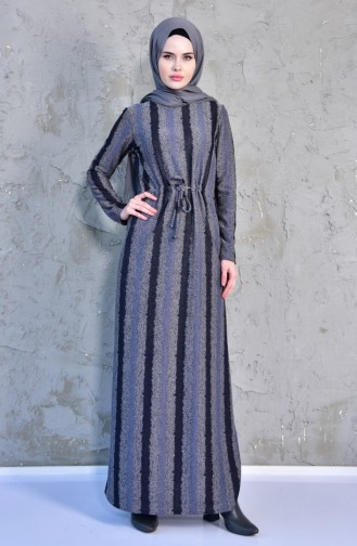 TUBANUR Beli Pleated Patterned Dress 3035-03 Navy 3035-03