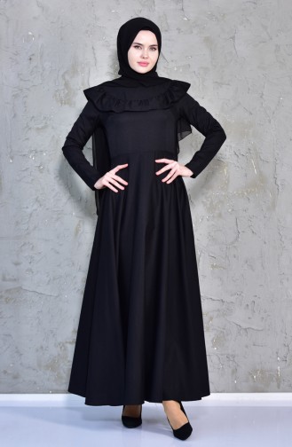 Fırfır Detaylı Elbise 7203-06 Siyah