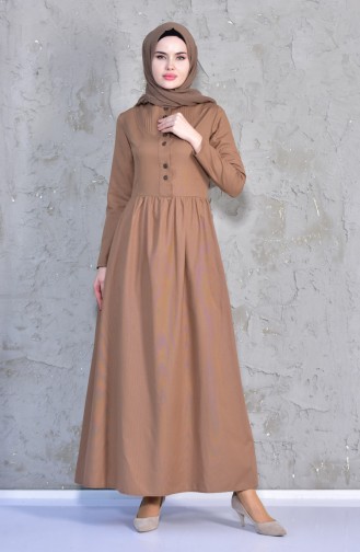 Önü Nervürlü Elbise 7273-18 Camel