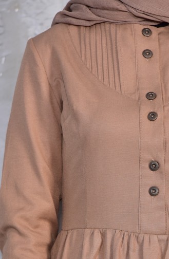 Önü Nervürlü Elbise 7273-18 Camel