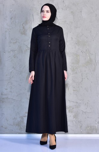 Robe Côtelée Sur le Devant 7273-12 Noir 7273-12