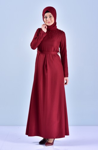 Pearl Belted Dress 5513-05 Claret Red 5513-05
