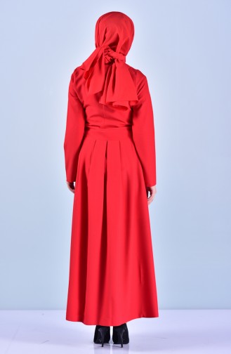إي أف إي فستان بتصميم أزرار وطيات 0113-10 لون أحمر 0113-10