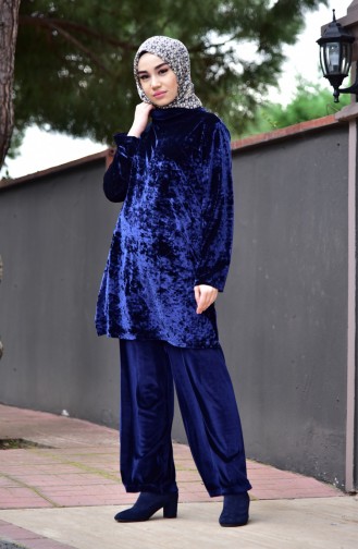 Kadife Tunik Pantolon İkili Takım 4926-01 Lacivert 4926-01