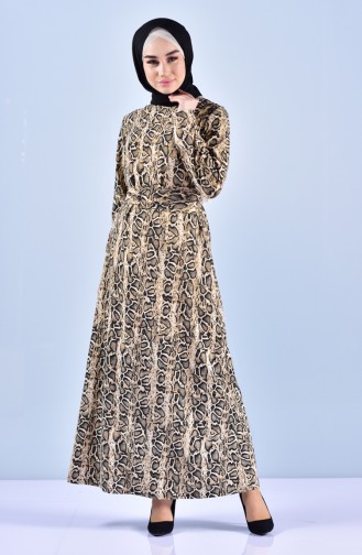Leopard Patterned Belt Dress 7095-02 Mink 7095-02