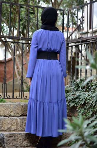 فستان شيفون بتصميم حزام للخصر 4908-02 لون نيلي 4908-02