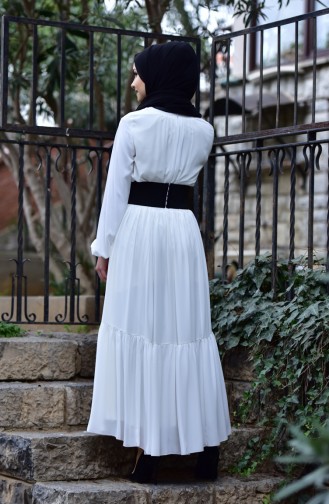 Belted Chiffon Dress 4908-04 White 4908-04