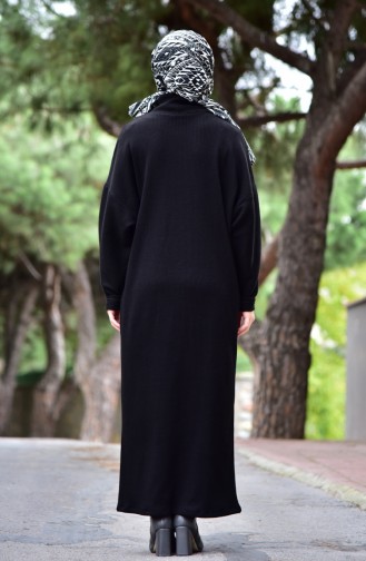 Triko Fermuar Detaylı Elbise 4921-01 Siyah 4921-01