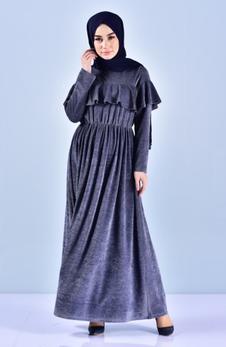Velvet Frilly Dress 0048-01 Navy Blue 0048-01