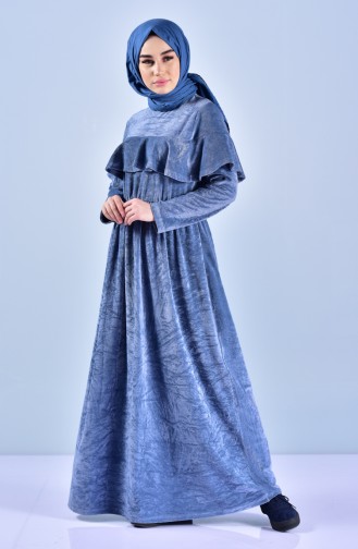 Velvet Frilly Dress 0048-02 Blue 0048-02