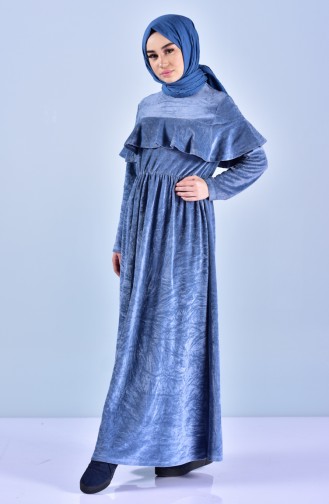 Velvet Frilly Dress 0048-02 Blue 0048-02