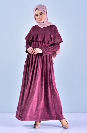 Velvet Frilly Dress 0048-03 Plum 0048-03