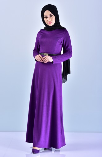 Belt Detailed Dress 7128B-01 Purple 7128B-01