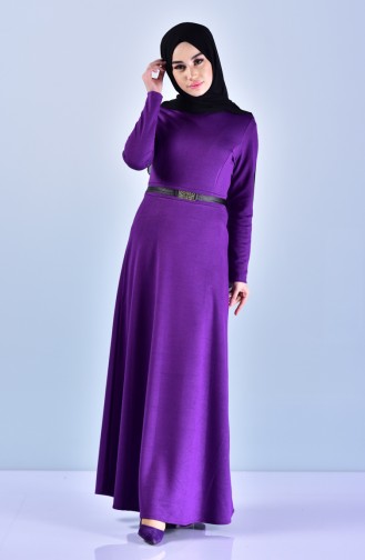 Belt Detailed Dress 7128B-01 Purple 7128B-01
