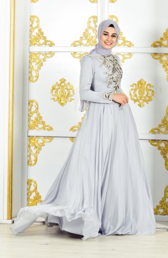 Grau Hijab-Abendkleider 11187-01
