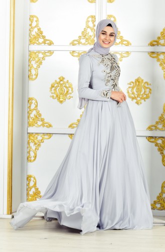 Robe de Soirée a Dentelle 11187-01 Gris 11187-01