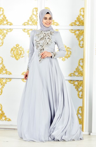 Robe de Soirée a Dentelle 11187-01 Gris 11187-01