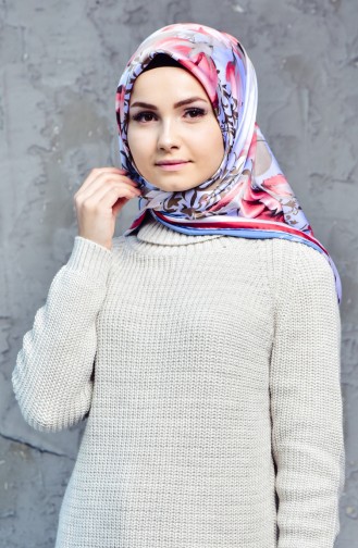 سارار شال بتصميم مُطبع 7011-09 لون ازرق فاتح وقرميدي 7011-09