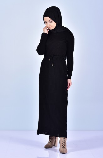 Triko Elbise 9018-01 Siyah