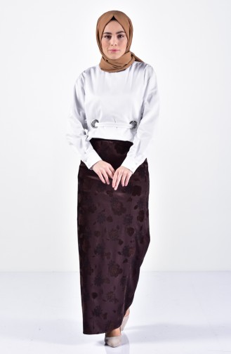 Flock Printed Pencil Skirt 1037-01 Brown 1037-01