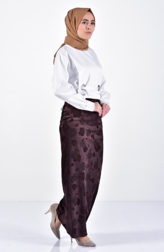 Flock Printed Pencil Skirt 1037-01 Brown 1037-01