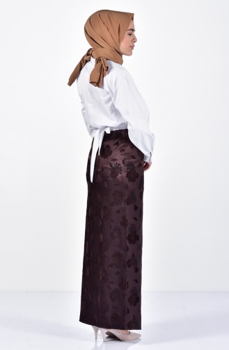 Flock Printed Pencil Skirt 1037-01 Brown 1037-01