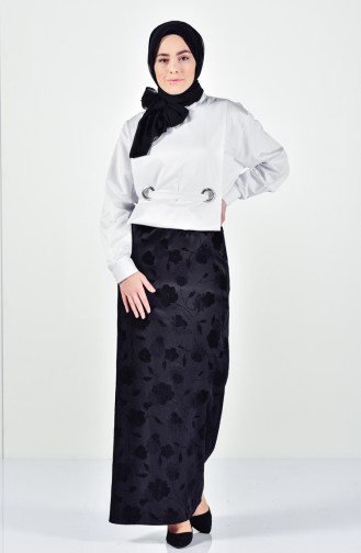 Flock Printed Pencil Skirt 1037-02 Black 1037-02