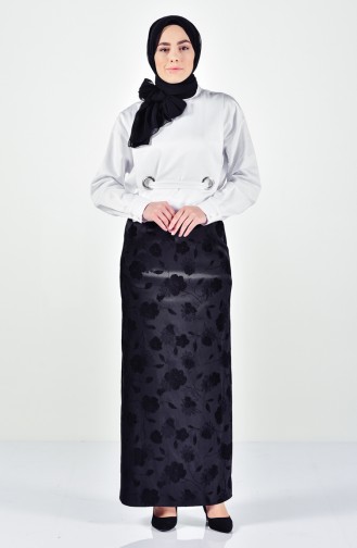 Flock Printed Pencil Skirt 1037-02 Black 1037-02