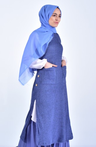 Triko Cepli Jile Elbise 3002-01 Mavi