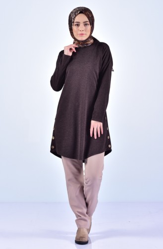 Button Detailed Tunic 2100-05 Brown 2100-05