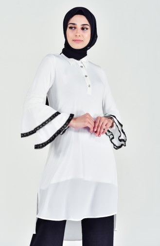 Sleeve Flywheel Asymmetric Tunic 3122-06 White 3122-06