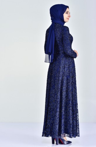 Robe de Soirée a Dentelle 0169-03 Bleu Marine 0169-03
