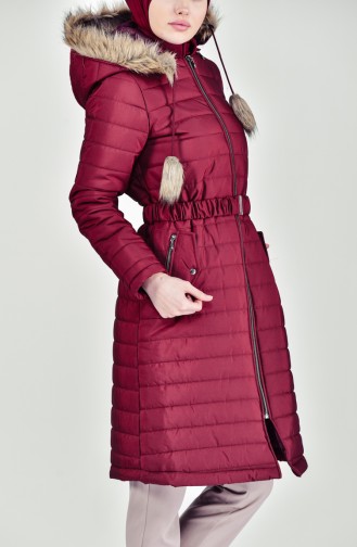 Kapüşonlu Kapitone Mont 5095-03 Bordo