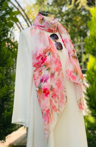 Orkide Desenli Şifon Şal 50681-01 Pembe