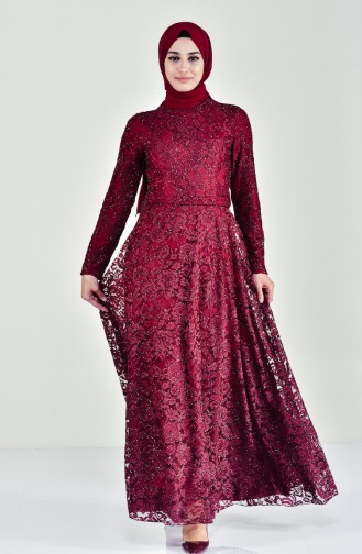 Lace V-neck Evening Dress 0169-01 Bordeaux 0169-01