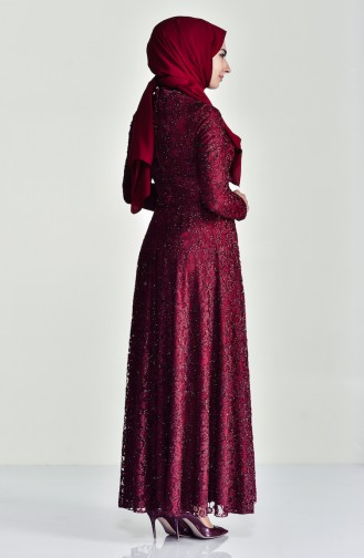 Robe de Soirée a Dentelle 0169-01 Bordeaux 0169-01