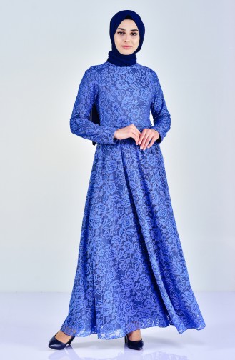 Robe de Soirée a Dentelle 0169-02 Bleu 0169-02