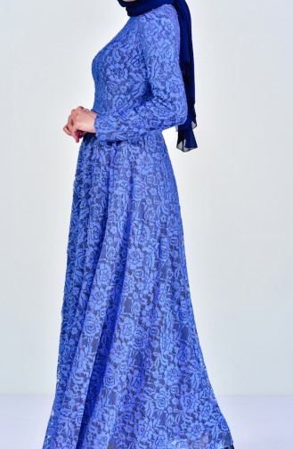 Lace V-neck Evening Dress 0169-02 Blue 0169-02