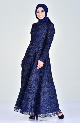 Robe de Soirée a Dentelle 0169-03 Bleu Marine 0169-03