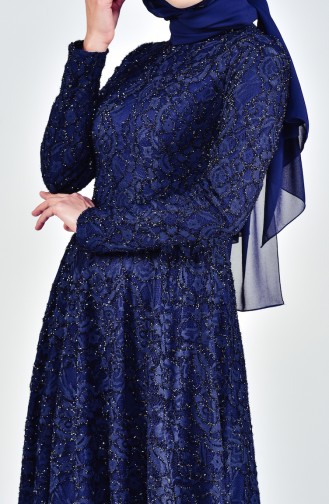 Robe de Soirée a Dentelle 0169-03 Bleu Marine 0169-03