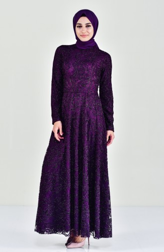 Lace Overlay Evening Dress 0169-05 Purple 0169-05