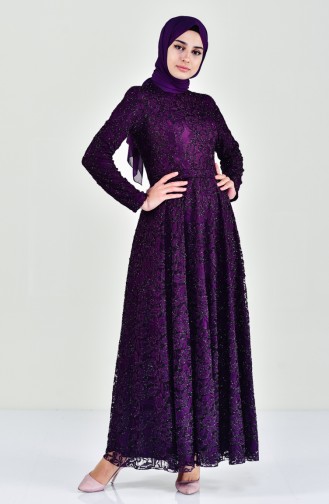 Lace Overlay Evening Dress 0169-05 Purple 0169-05