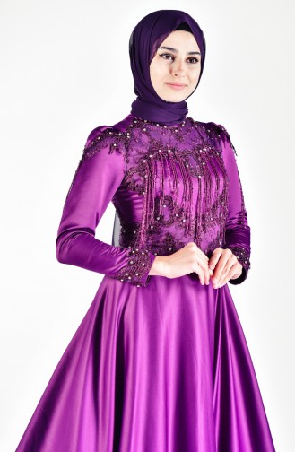 Purple Hijab Evening Dress 6145-01