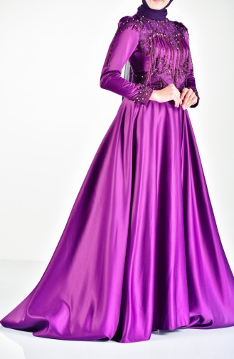 Purple Hijab Evening Dress 6145-01