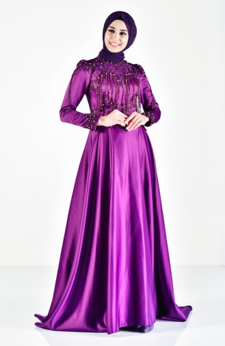 Purple Hijab Evening Dress 6145-01
