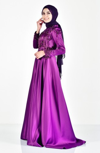 Purple Hijab Evening Dress 6145-01