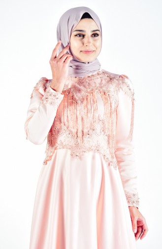 Salmon Hijab Evening Dress 6145-03