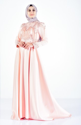 Salmon Hijab Evening Dress 6145-03